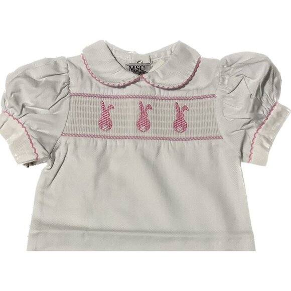 MSC Smocked Pink Easter Bunny Rabbit day gown dress 0-6m NWT smocked layette - Picture 2 of 4